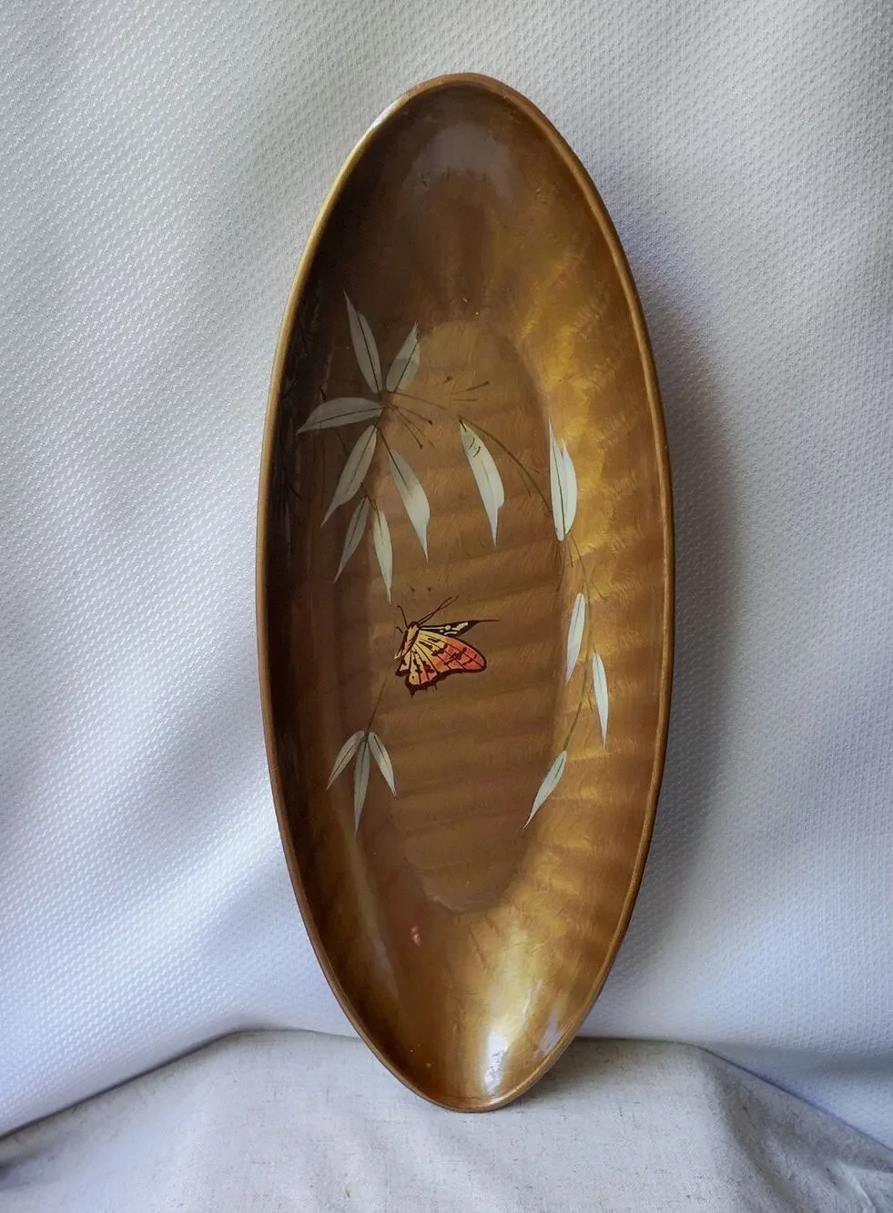 Vintage Catalina Lacquerware Bamboo & Butterfly Oval Serving Tray Japan
